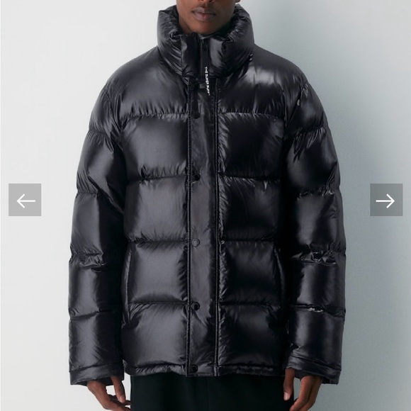 Men's Black Puffer Jacket with Hood - Picture 14 of 17